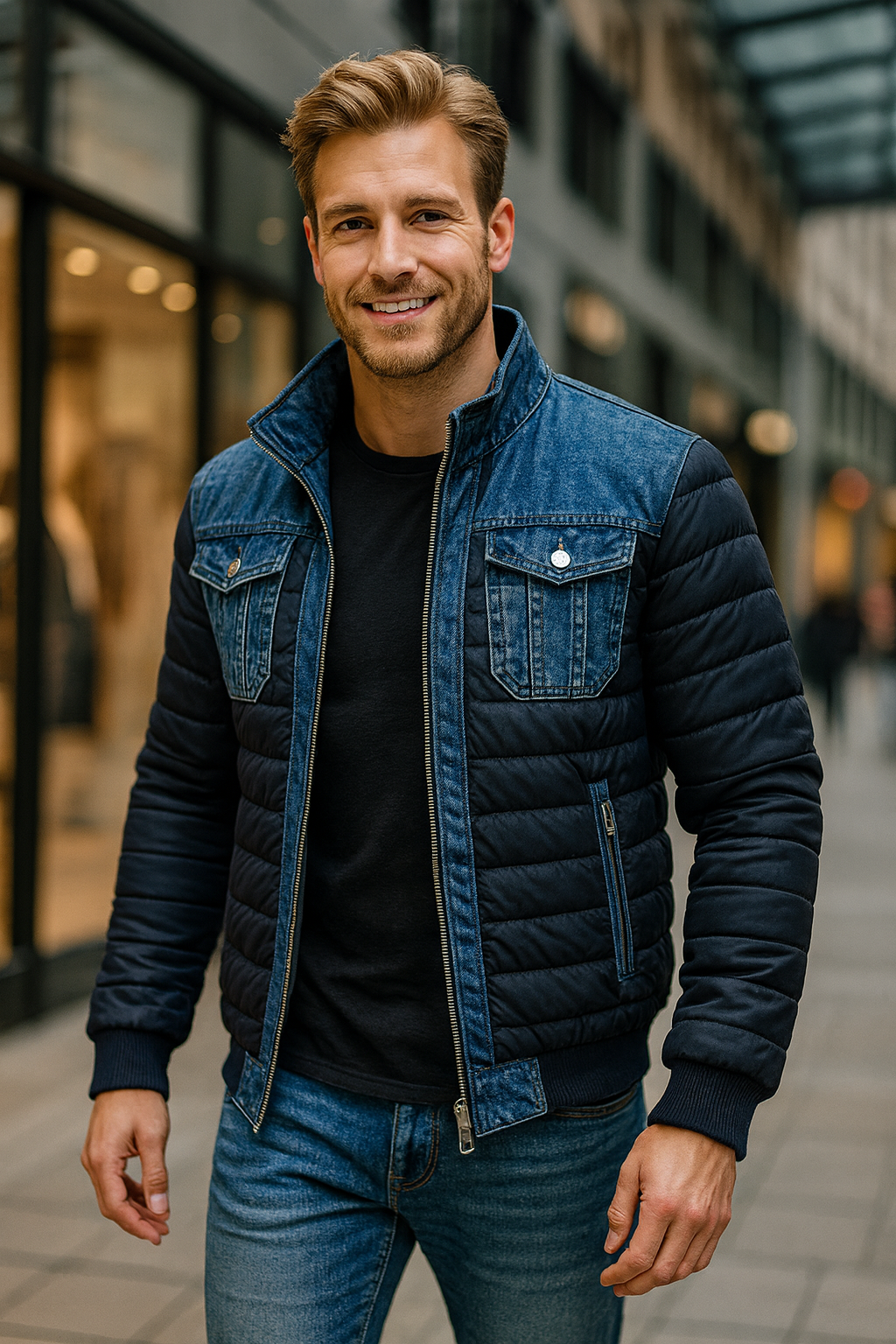 Jake - Hybridní denimová prošívaná bunda pro městský styl