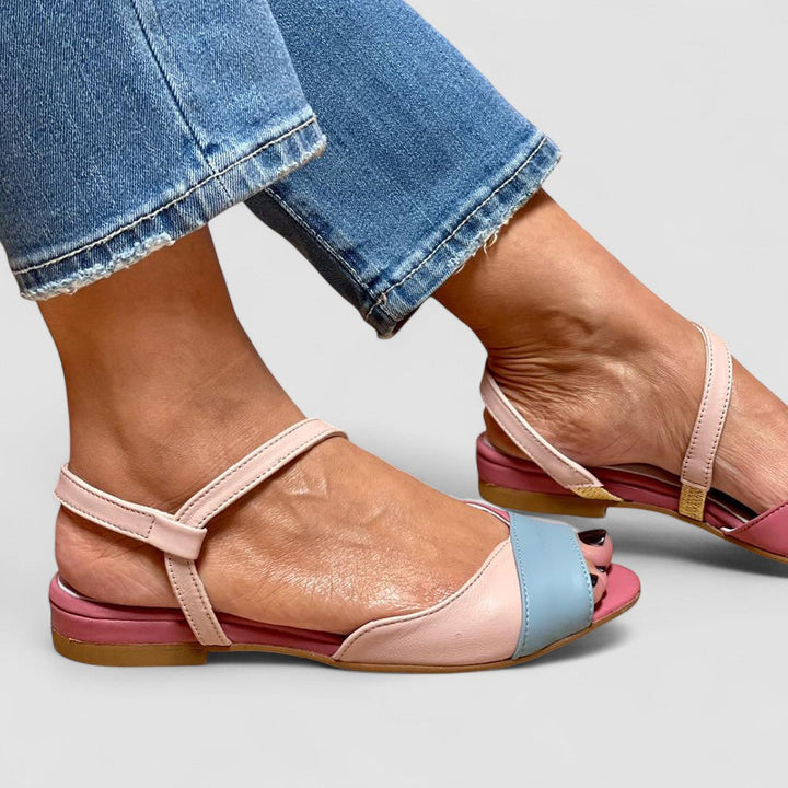 Roselina - Asymetrické růžové sandály ve stylu color-block
