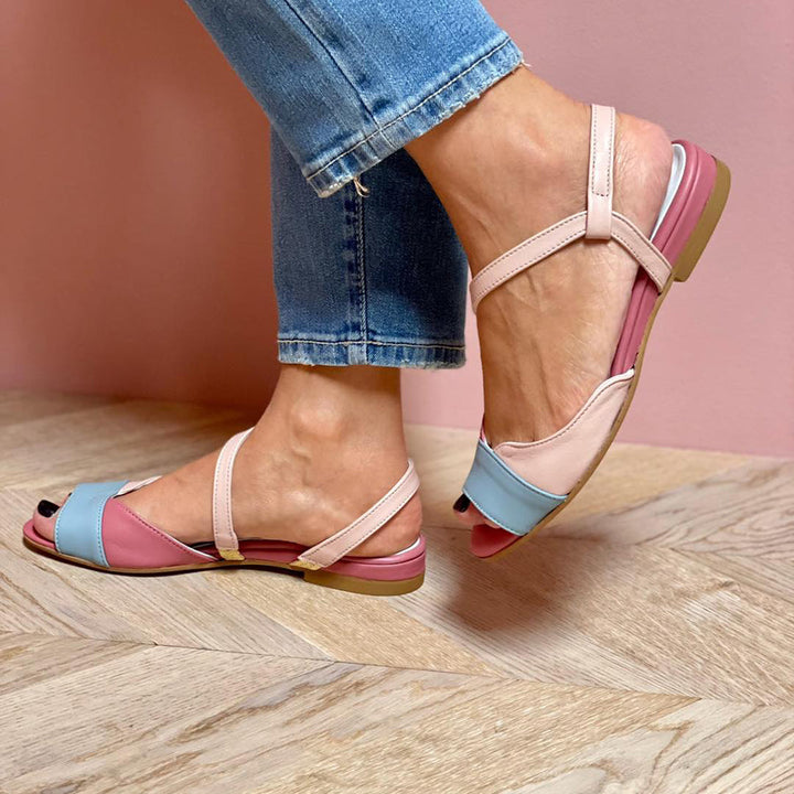 Roselina - Asymetrické růžové sandály ve stylu color-block