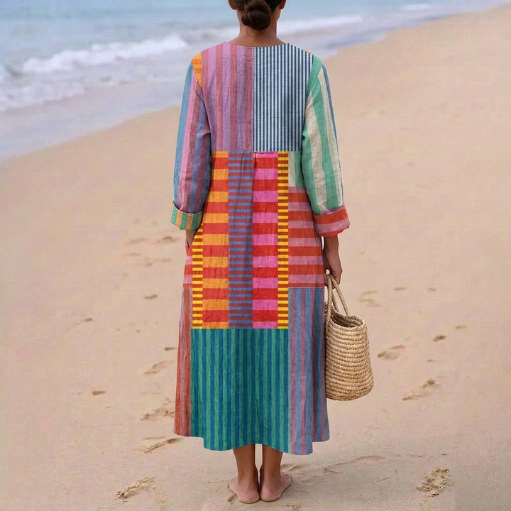 Eva - Dlouhé multicolor šaty v patchworku
