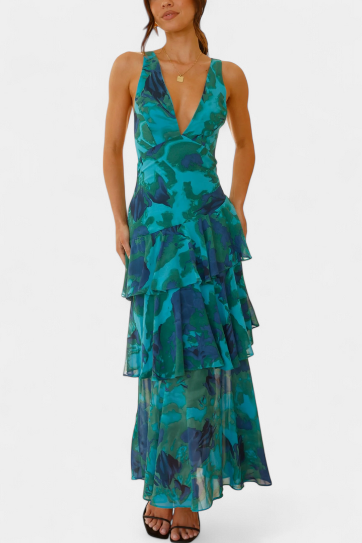 Domenica - Šaty z chiffon s výstřihem do V a volnými vrstvami